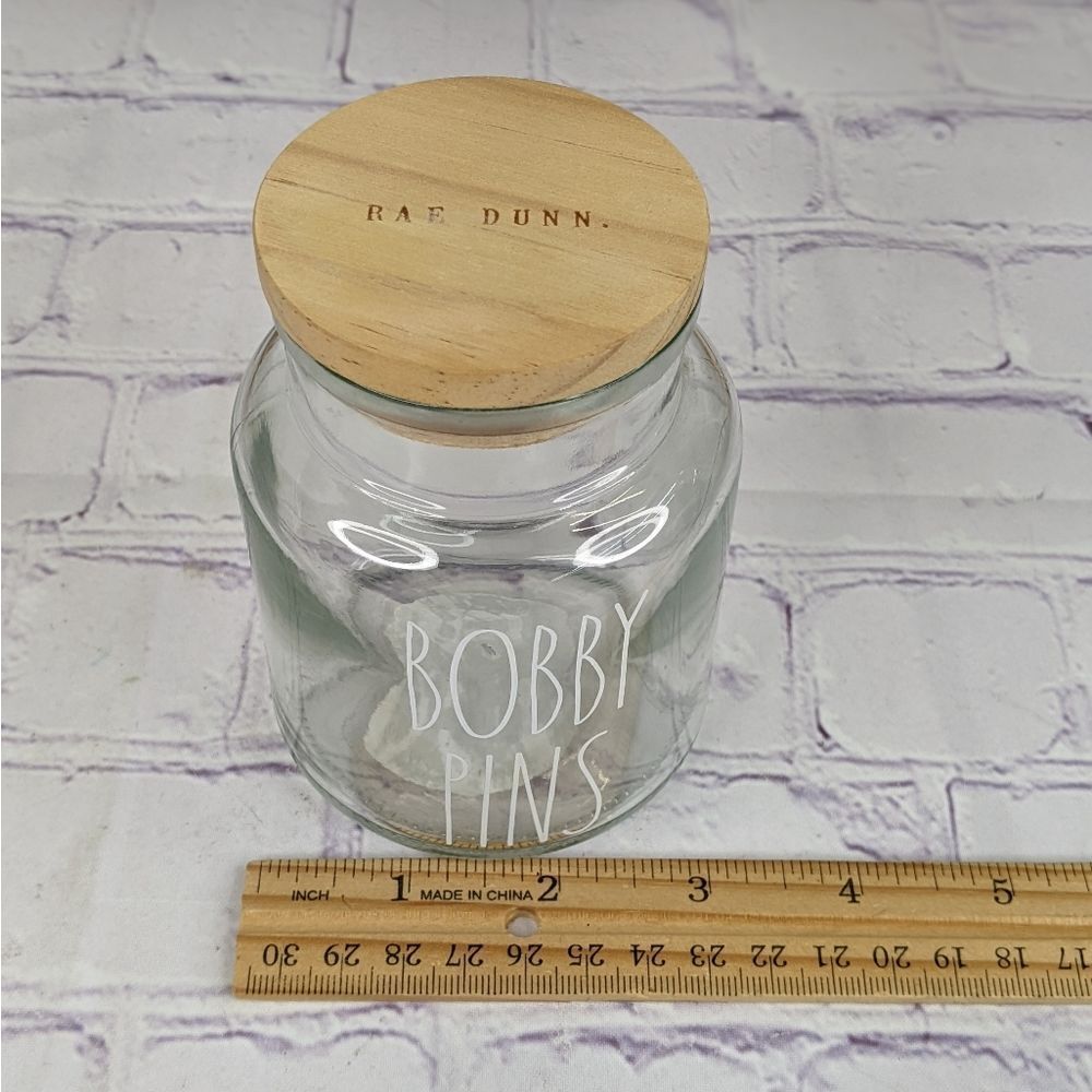 Rae Dunn BOBBY PINS Glass Jar Storage Container with Wooden Lid - Picture 6 of 6